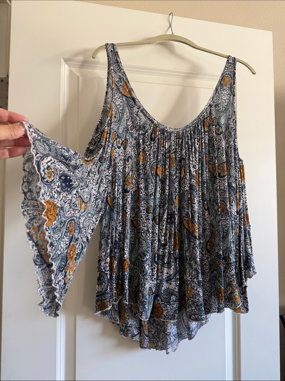 Free People Paisley Swing Tank Top in Blue & Mustard